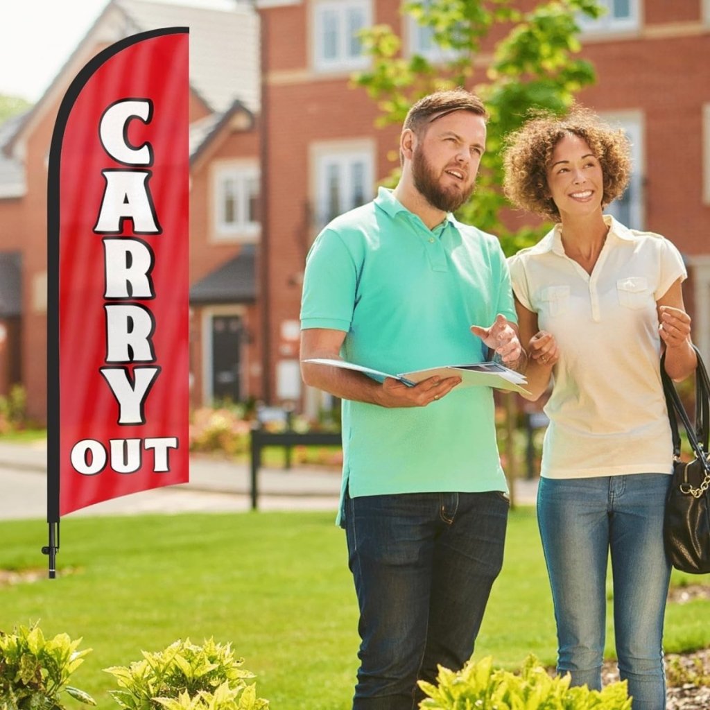 Carry Out sign - 8ft Carry Out Feather Flag Kit with Pole and Stake - FSFlag