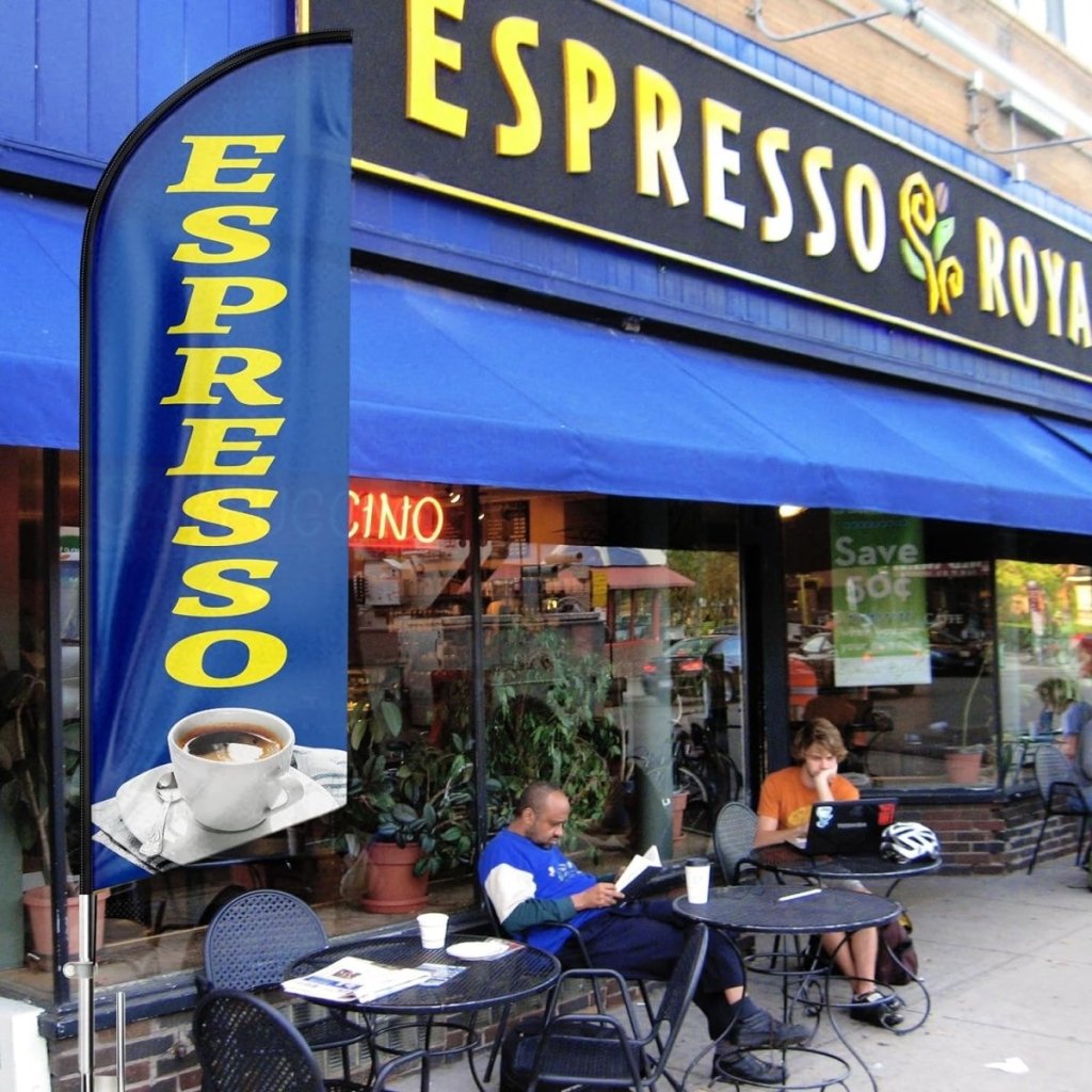 Coffee House Sign - 8ft Blue Espresso Feather Flag!(Flagpole Not Included) - FSFlag