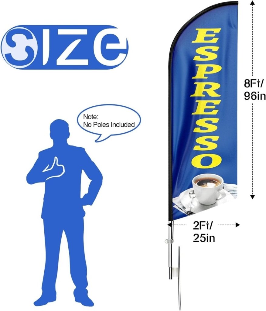 Coffee House Sign - 8ft Blue Espresso Feather Flag!(Flagpole Not Included) - FSFlag