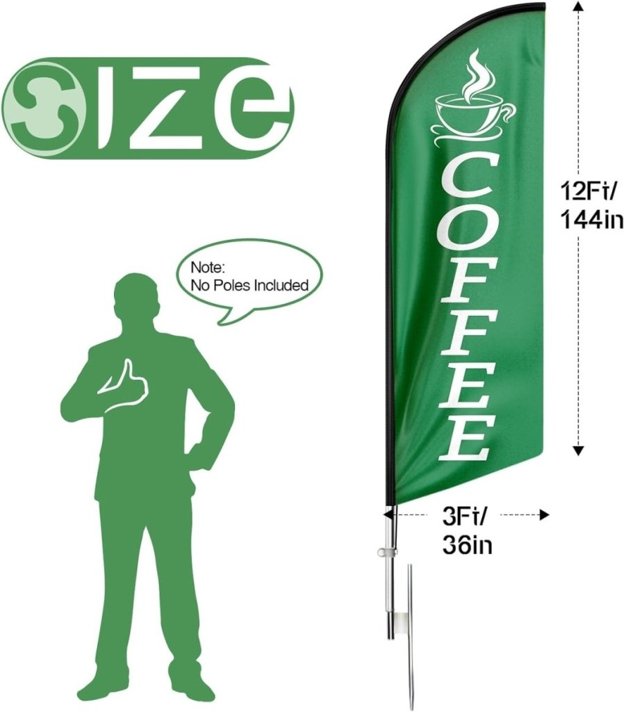 Coffee House Sign - 8ft Green Coffee Feather Flag!(Flagpole Not Included) - FSFlag