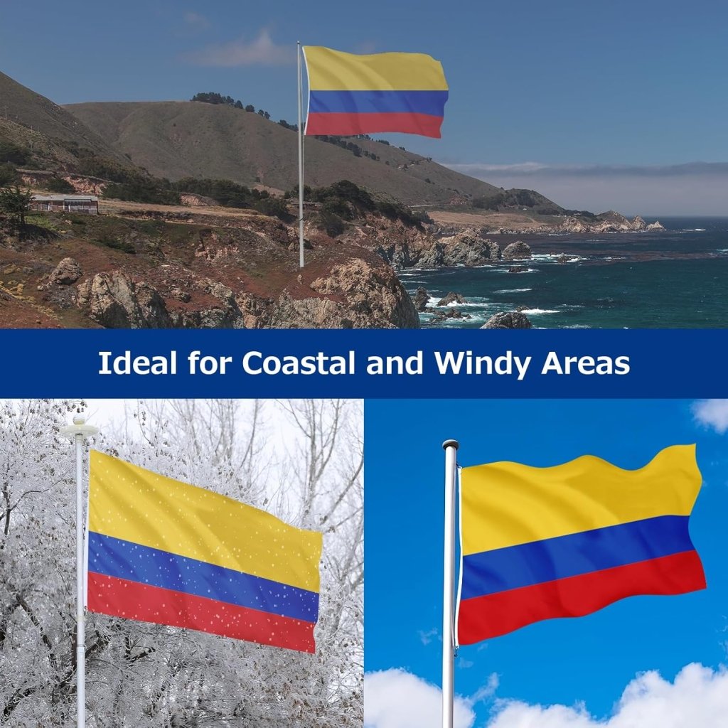 Colombia Colombian Flag for Outside, 400D Heavy Duty Polyester, Double - Sided Printing, Quadruple Stitched Fly Hem, Fade Resistant, 2 Brass Grommets
