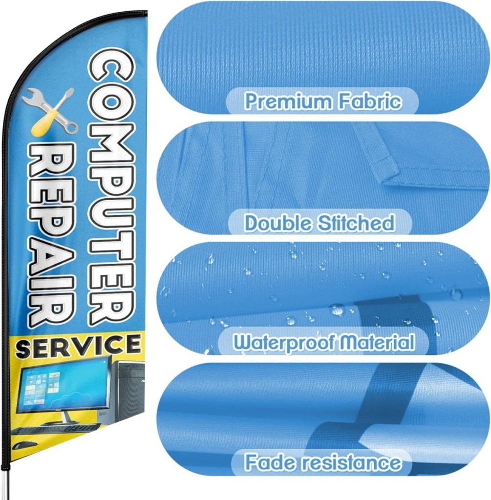 Computer Repair Sign - 8ft Computer Repair Feather Flag for Computer Repair Business(Flagpole Not Included) - FSFlag