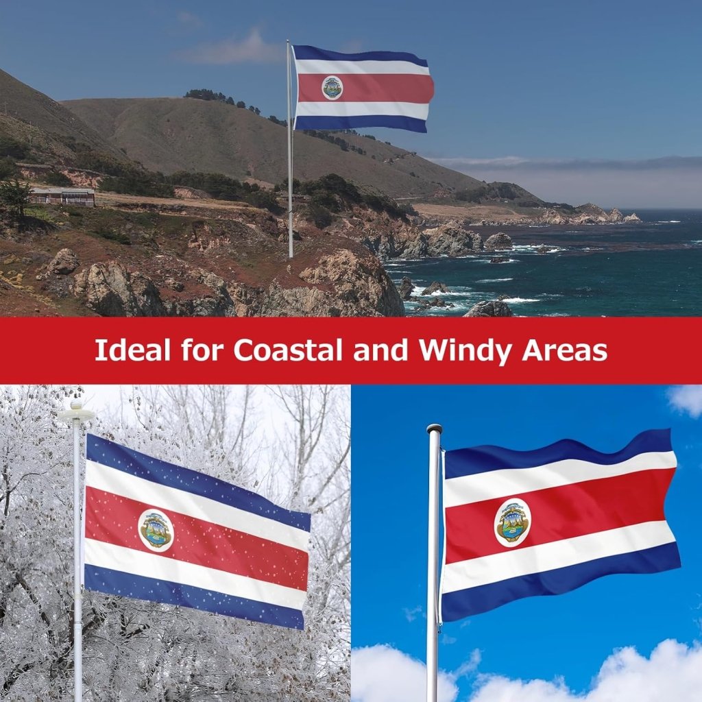 Costa Rica Costa Rican Flag for Outside, 400D Heavy Duty Polyester, Double - Sided Printing, Quadruple Stitched Fly Hem, Fade Resistant, 2 Brass Grommets