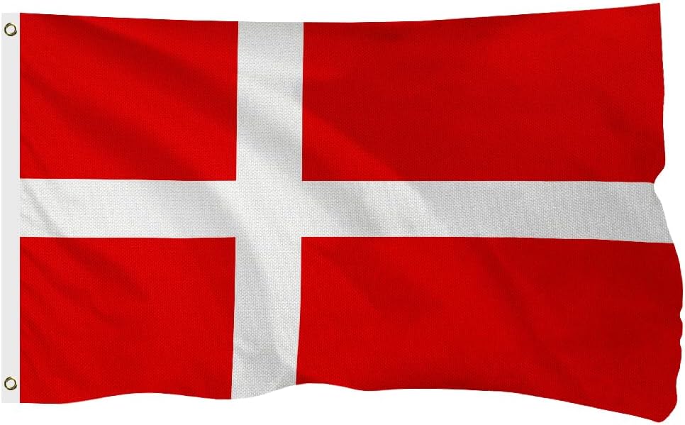 Denmark Danish Flag for Outside, 400D Heavy Duty Polyester, Double - Sided Printing, Quadruple Stitched Fly Hem, Fade Resistant, 2 Brass Grommets