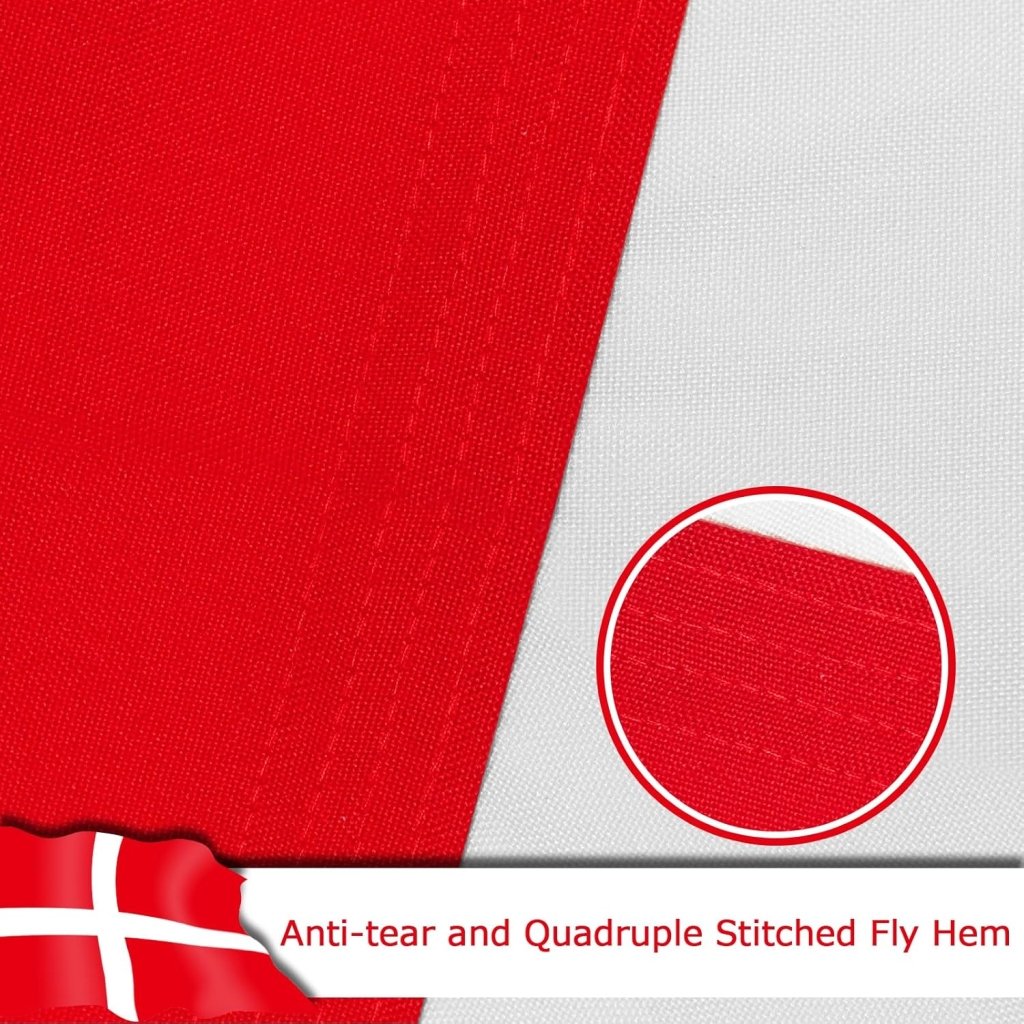 Denmark Danish Flag for Outside, 400D Heavy Duty Polyester, Double - Sided Printing, Quadruple Stitched Fly Hem, Fade Resistant, 2 Brass Grommets