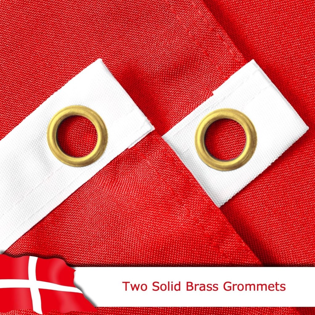 Denmark Danish Flag for Outside, 400D Heavy Duty Polyester, Double - Sided Printing, Quadruple Stitched Fly Hem, Fade Resistant, 2 Brass Grommets