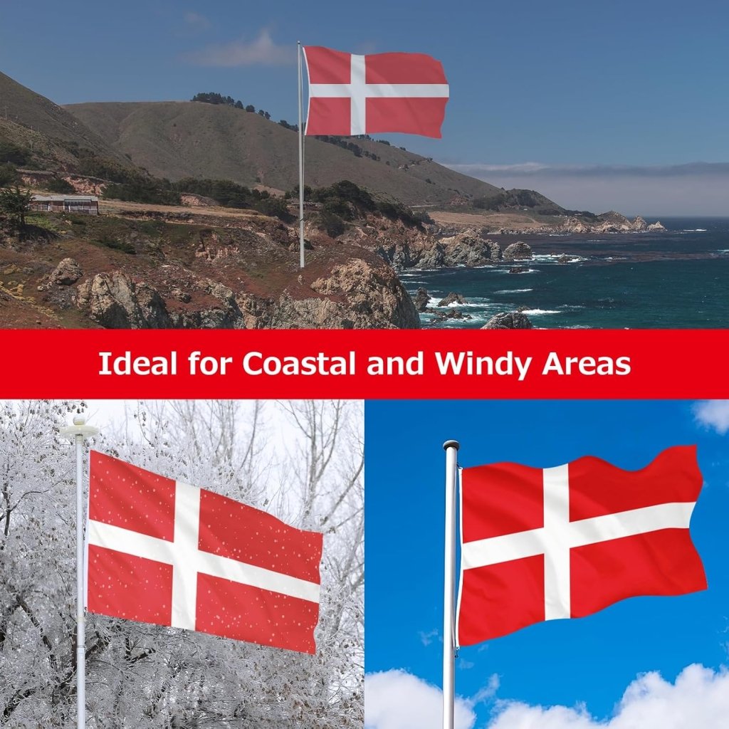 Denmark Danish Flag for Outside, 400D Heavy Duty Polyester, Double - Sided Printing, Quadruple Stitched Fly Hem, Fade Resistant, 2 Brass Grommets