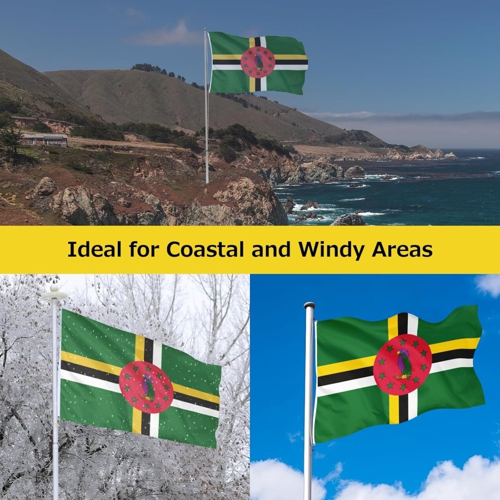 Dominica Dominican Flag for Outside, 400D Heavy Duty Polyester, Double - Sided Printing, Quadruple Stitched Fly Hem, Fade Resistant, 2 Brass Grommets