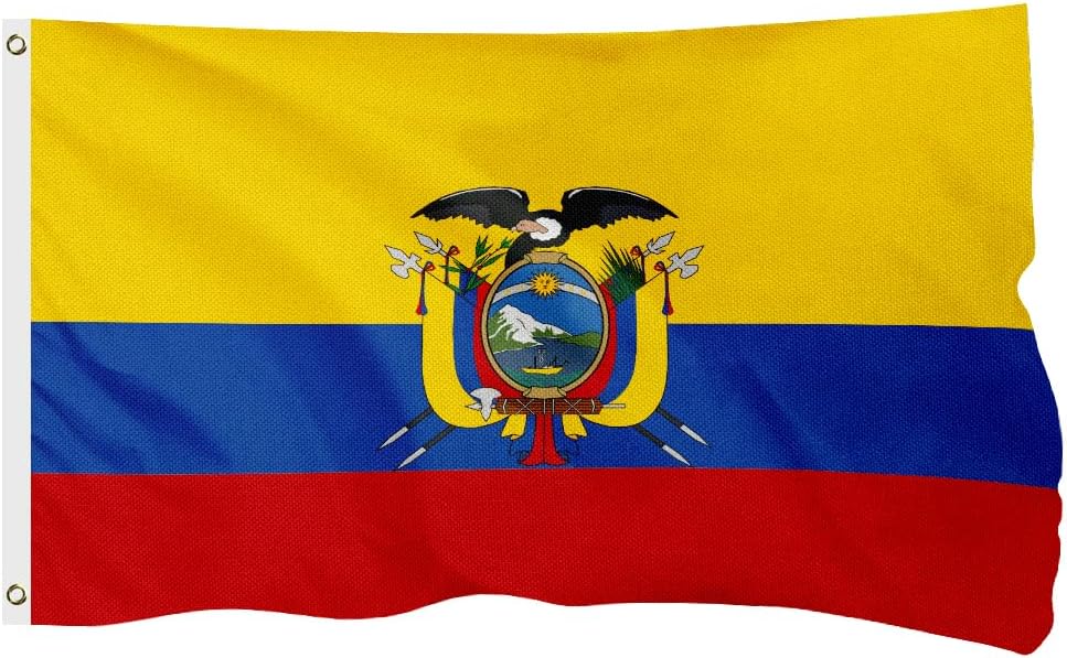 Ecuador Ecuadorian Flag for Outside, 400D Heavy Duty Polyester, Double - Sided Printing, Quadruple Stitched Fly Hem, Fade Resistant, 2 Brass Grommets