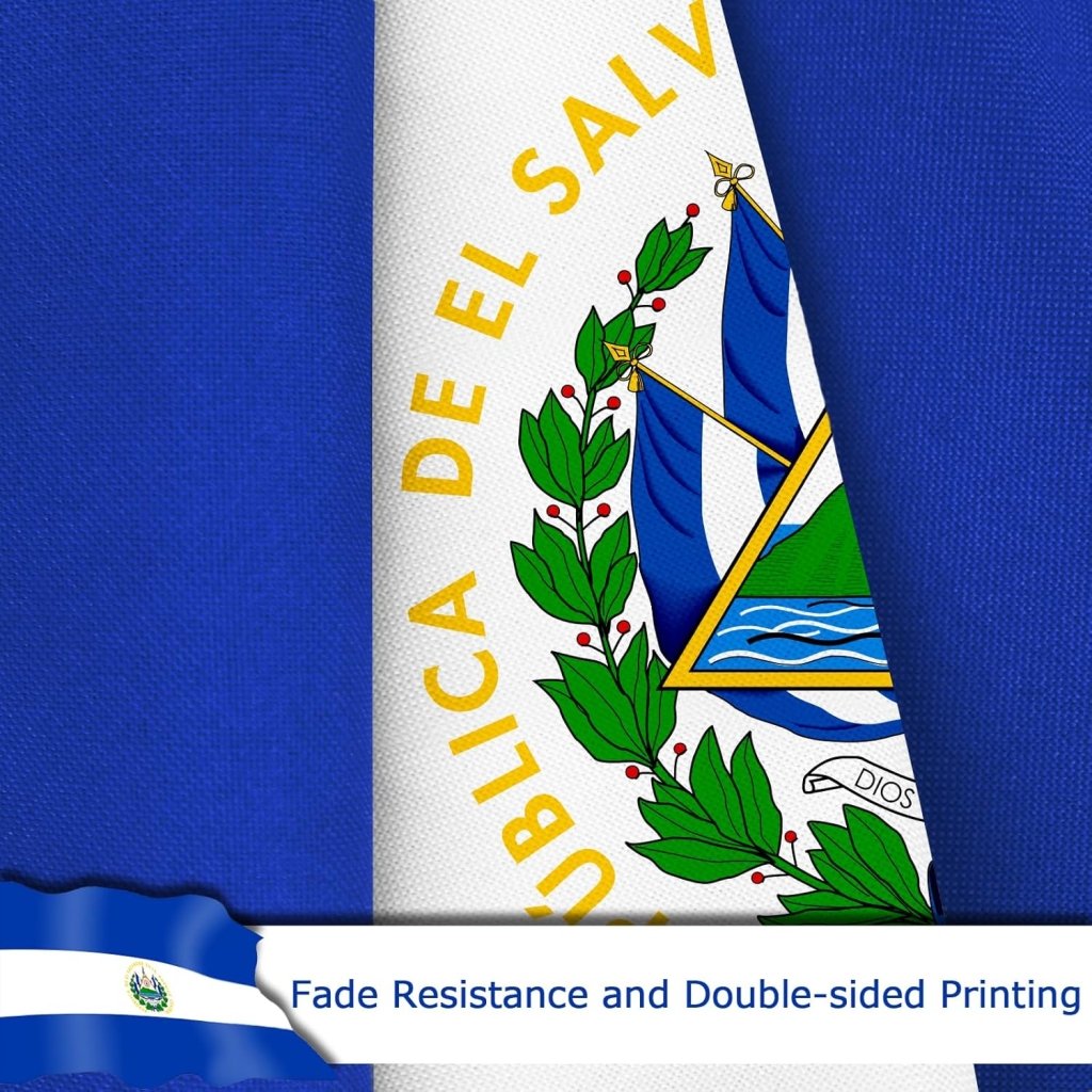 El Salvador El Salvadoran Flag for Outside, 400D Heavy Duty Polyester, Double - Sided Printing, Quadruple Stitched Fly Hem, Fade Resistant, 2 Brass Grommets