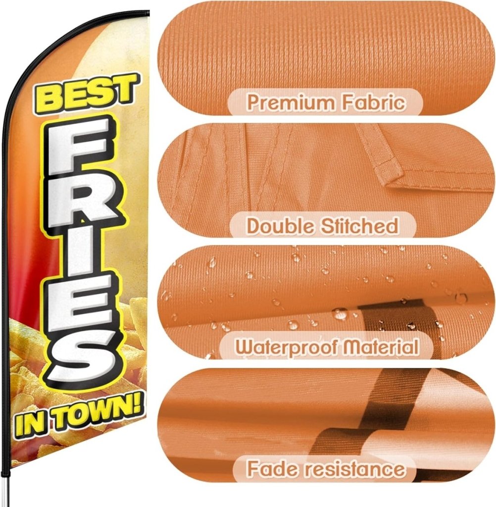 Flag Signs For Business - 8ft Fries Feather Flag!(Flagpole Not Included) - FSFlag