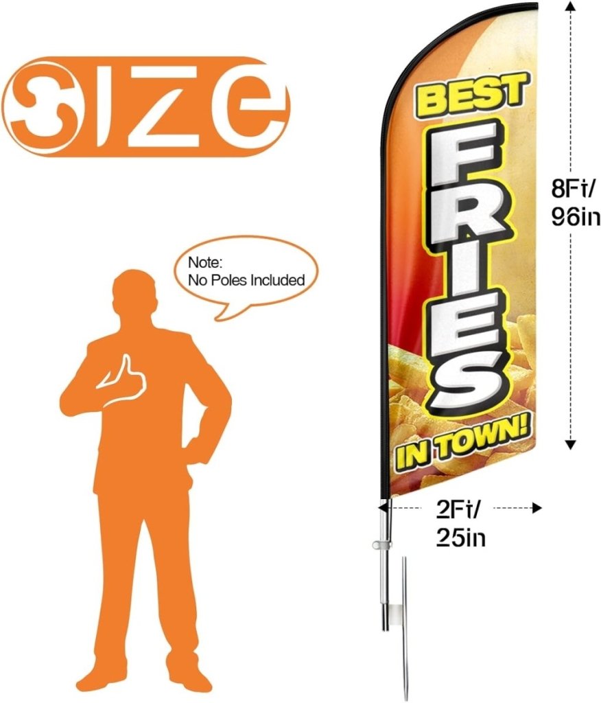 Flag Signs For Business - 8ft Fries Feather Flag!(Flagpole Not Included) - FSFlag