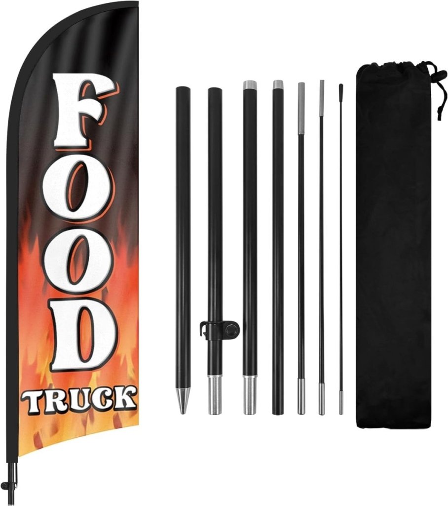 Food Signs Flag Kit - 8ft Food Truck Feather Flag Kit with Pole and Stake - FSFlag