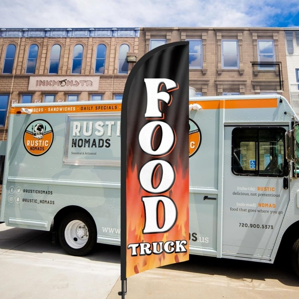 Food Signs Flag Kit - 8ft Food Truck Feather Flag Kit with Pole and Stake - FSFlag