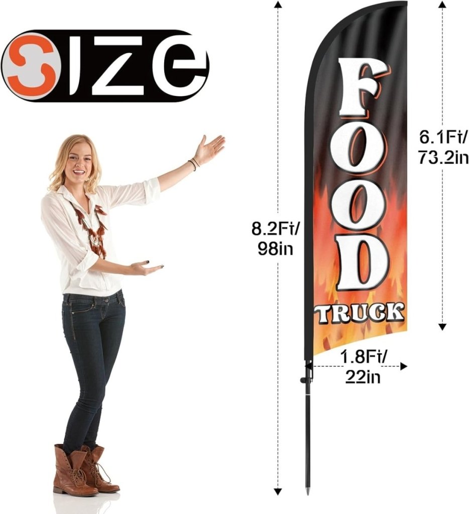 Food Signs Flag Kit - 8ft Food Truck Feather Flag Kit with Pole and Stake - FSFlag