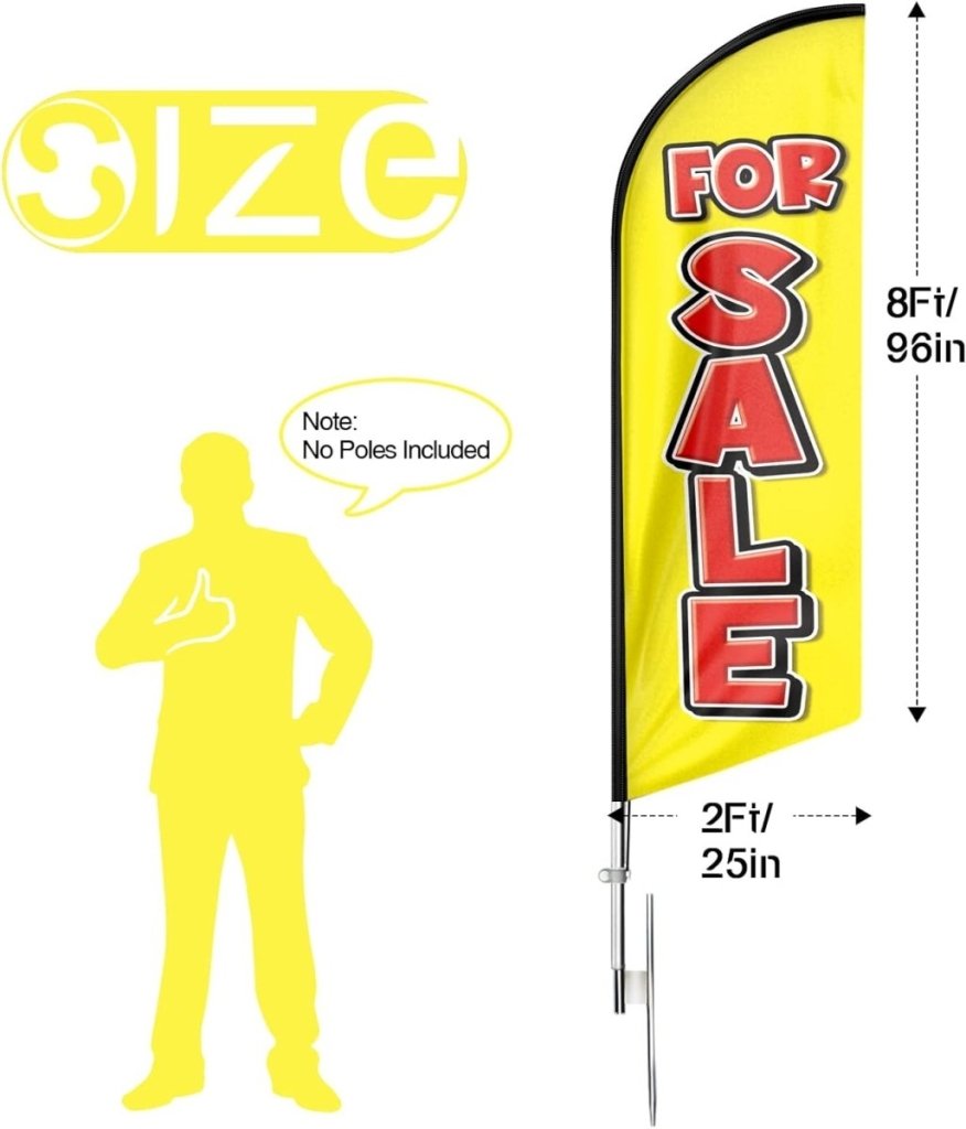 For Sale Feather Flag: Advertising Banner for For Sale Business (8ft, Yellow Flagpole Not Included) - FSFlag