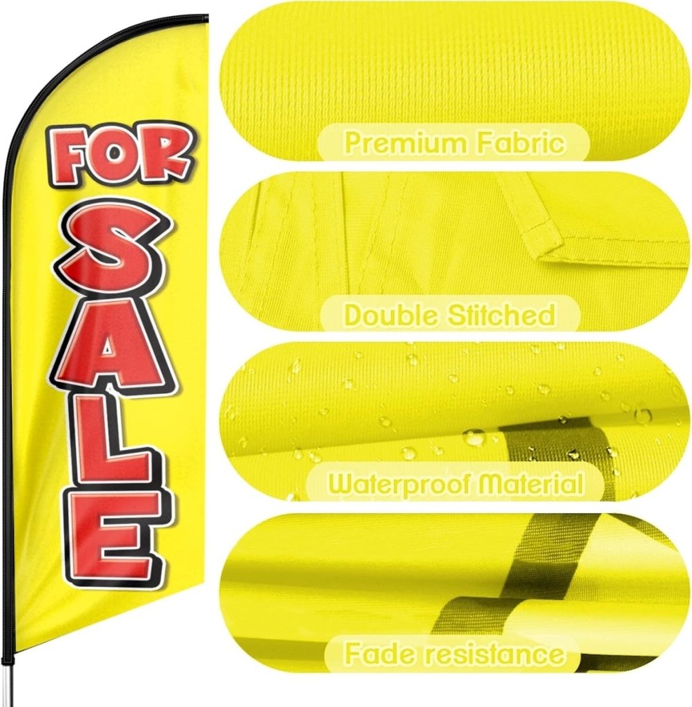 For Sale Feather Flag: Advertising Banner for For Sale Business (8ft, Yellow Flagpole Not Included) - FSFlag