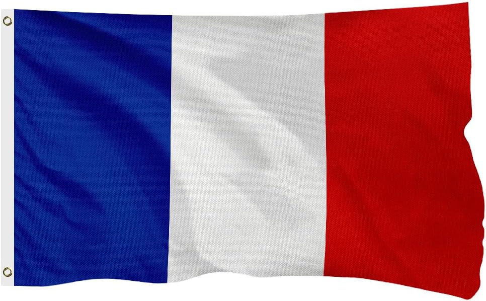 France French Flag for Outside, 400D Heavy Duty Polyester, Double - Sided Printing, Quadruple Stitched Fly Hem, Fade Resistant, 2 Brass Grommets