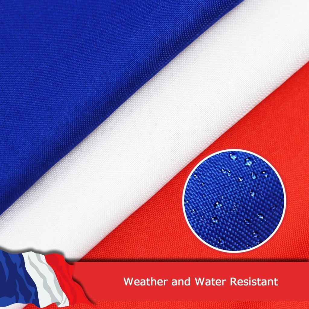 France French Flag for Outside, 400D Heavy Duty Polyester, Double - Sided Printing, Quadruple Stitched Fly Hem, Fade Resistant, 2 Brass Grommets