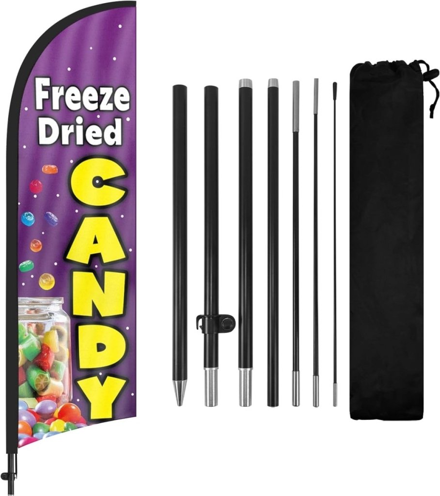 Freeze Dried Candy Banner - 8ft Freeze Dried Candy Feather Flag with Pole and Stake - FSFlag