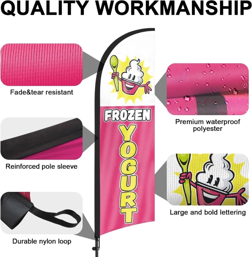 Frozen Yogurt Sign - FSFLAG 8Ft Frozen Yogurt Feather Flag Set for Frozen Yogurt Business - FSFlag