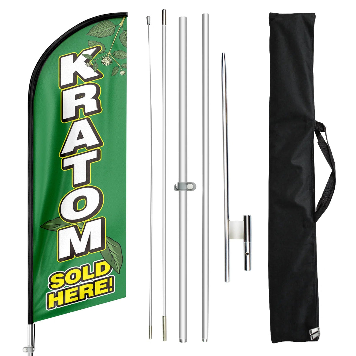 Kratom Sign - 11ft Kratom Sold Here Swooper Flag Feather Flag Pole Kit - FSFlag