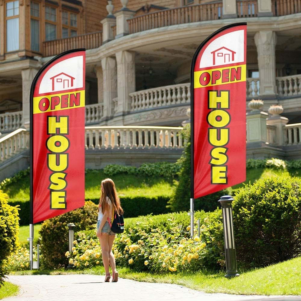 Open House Signs - 11 FT Feather Flag with Flag Pole Kit and Ground Stake - FSFlag