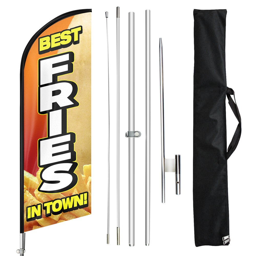 Flag Signs For Business - 11ft Best Fries Swooper Flag Feather Flag Pole Kit - FSFlag