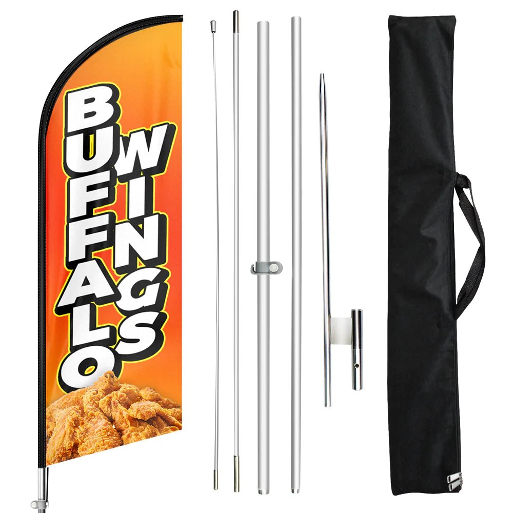 Buffalo Wings Sign - 11ft Buffalo Wings Swooper Flag Feather Flag Pole Kit - FSFlag