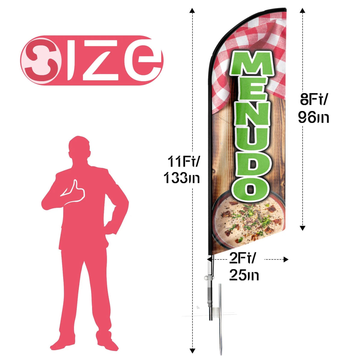 Mexican Restaurant Banner - 11ft Menudo Swooper Flag Feather Flag Pole Kit - FSFlag