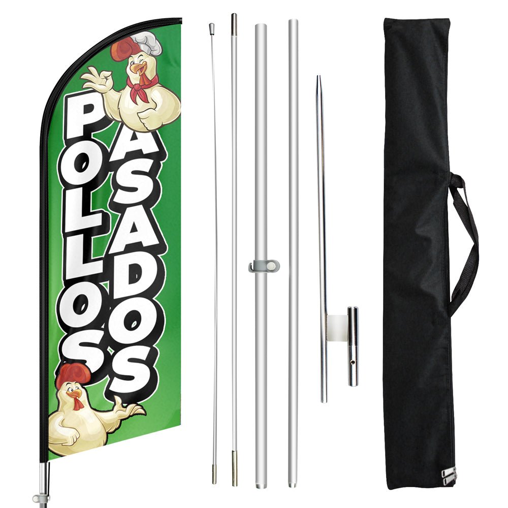 POLLOS ASADOS Feather Swooper Flag - 3x11.5 Ft Windless Banner For Business