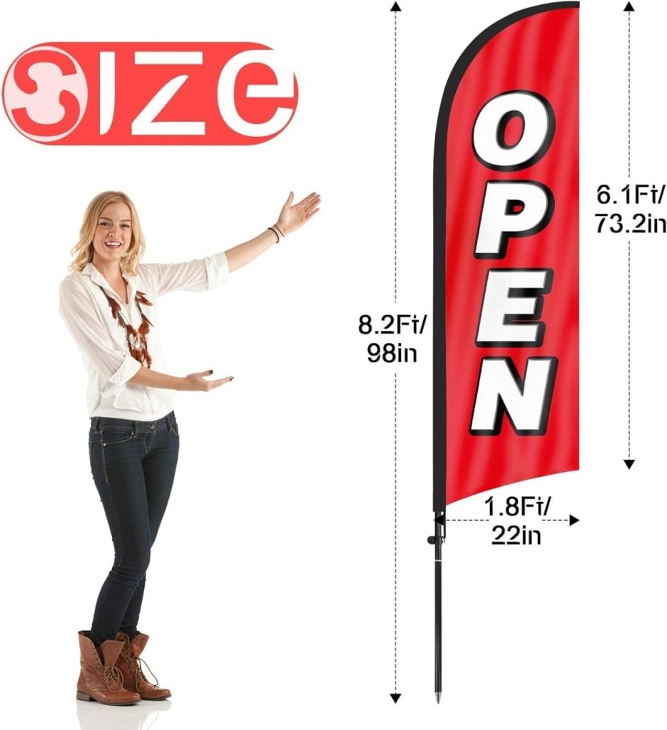 FSFLAG 8ft Open Feather Flag Pole Kit - open flag with pole and stake - FSFlag