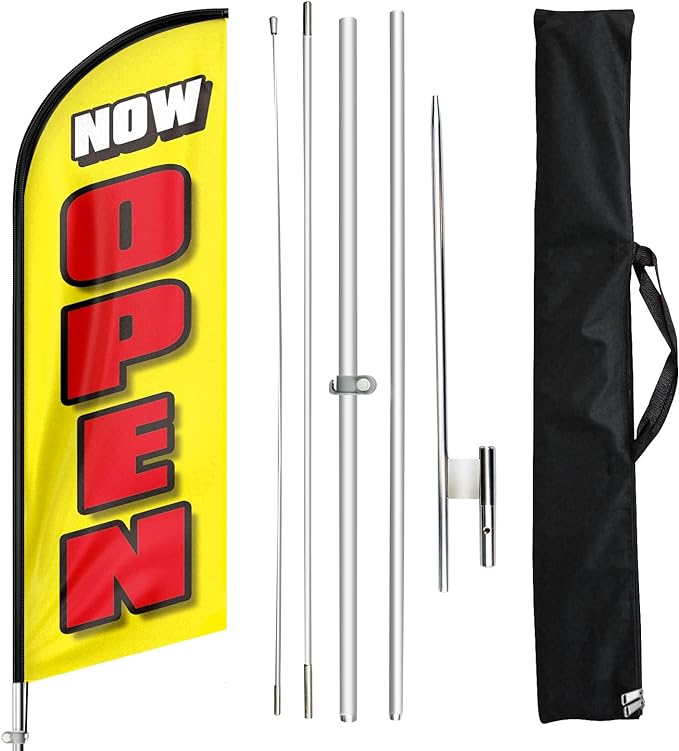 FSFLAG 11Ft Now Open Feather Flags for Business - Feather Flag Pole Kit - FSFlag