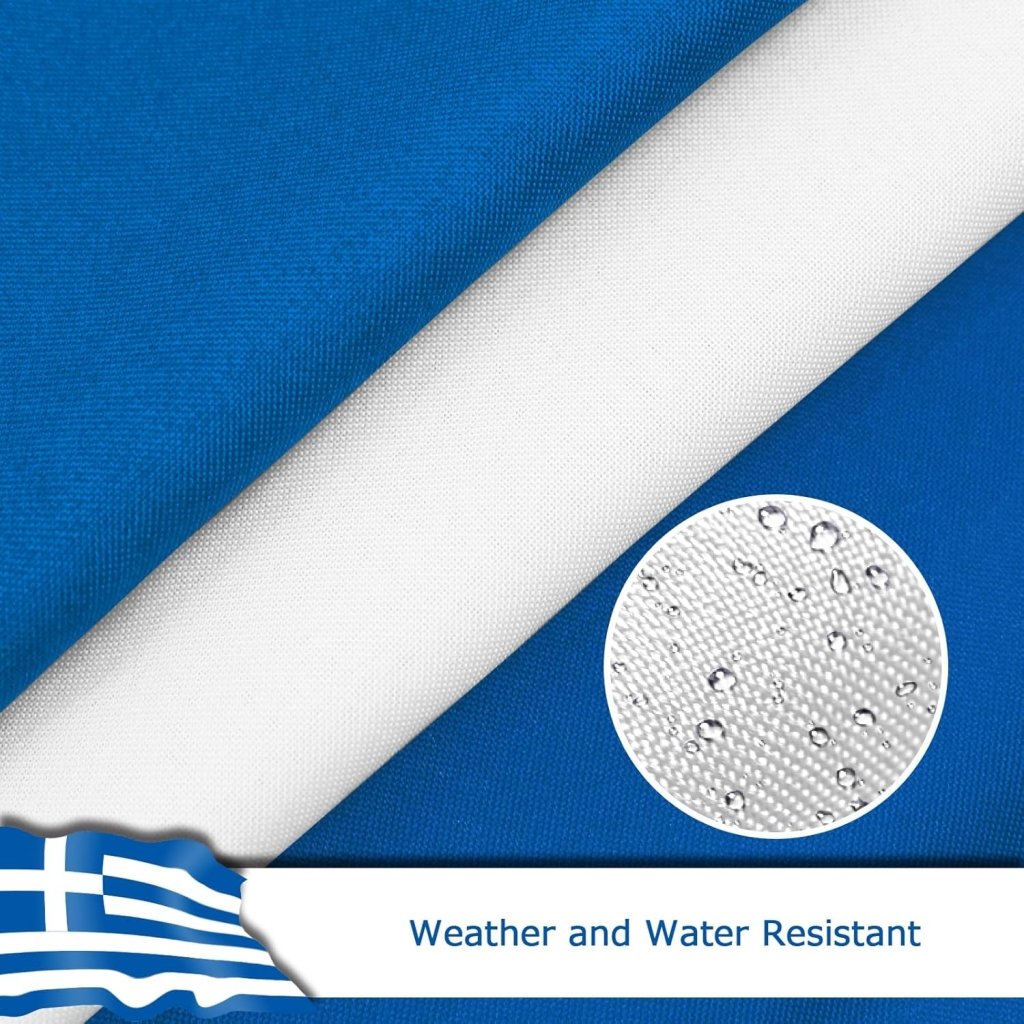 Greece Greek Flag for Outside, 400D Heavy Duty Polyester, Double - Sided Printing, Quadruple Stitched Fly Hem, Fade Resistant, 2 Brass Grommets