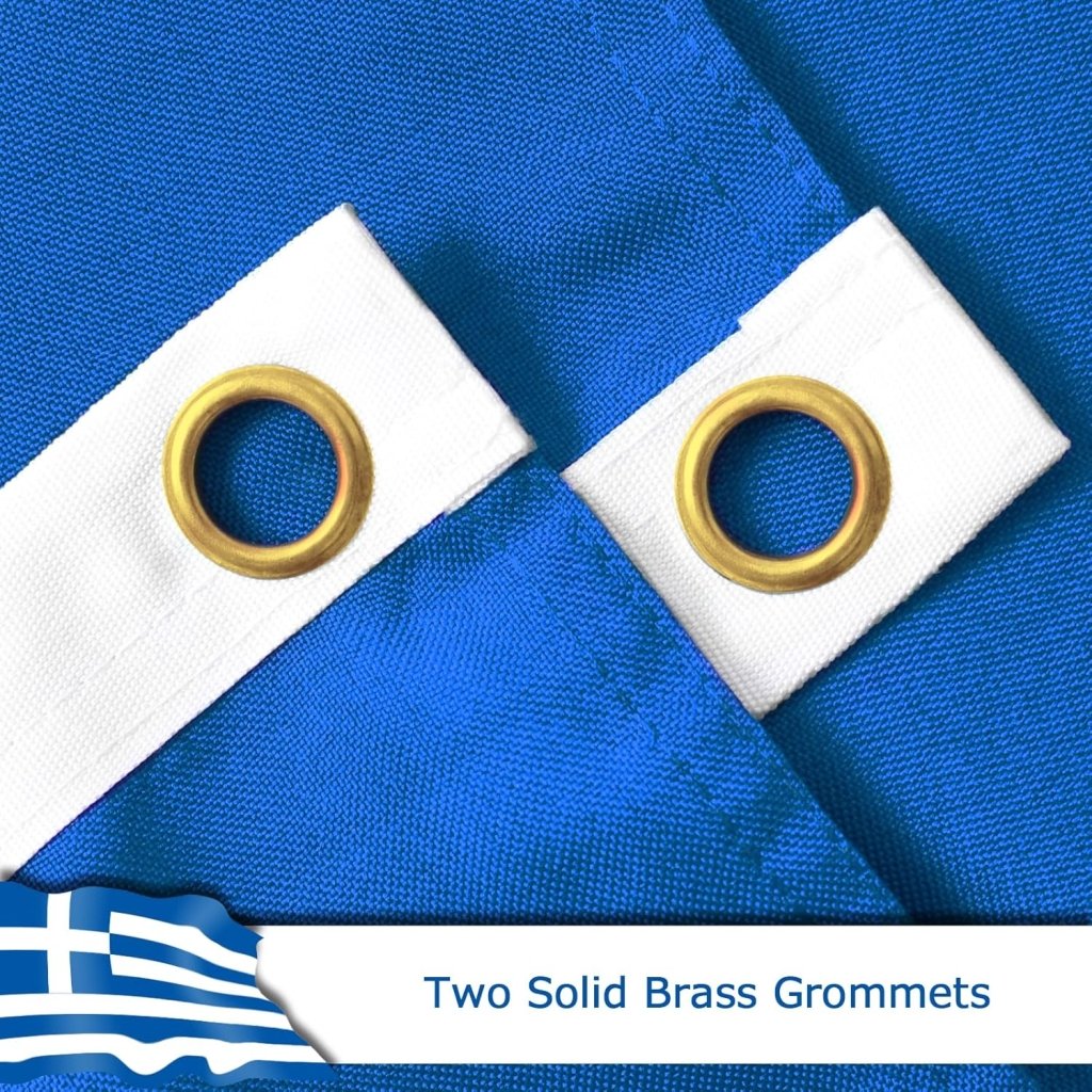 Greece Greek Flag for Outside, 400D Heavy Duty Polyester, Double - Sided Printing, Quadruple Stitched Fly Hem, Fade Resistant, 2 Brass Grommets