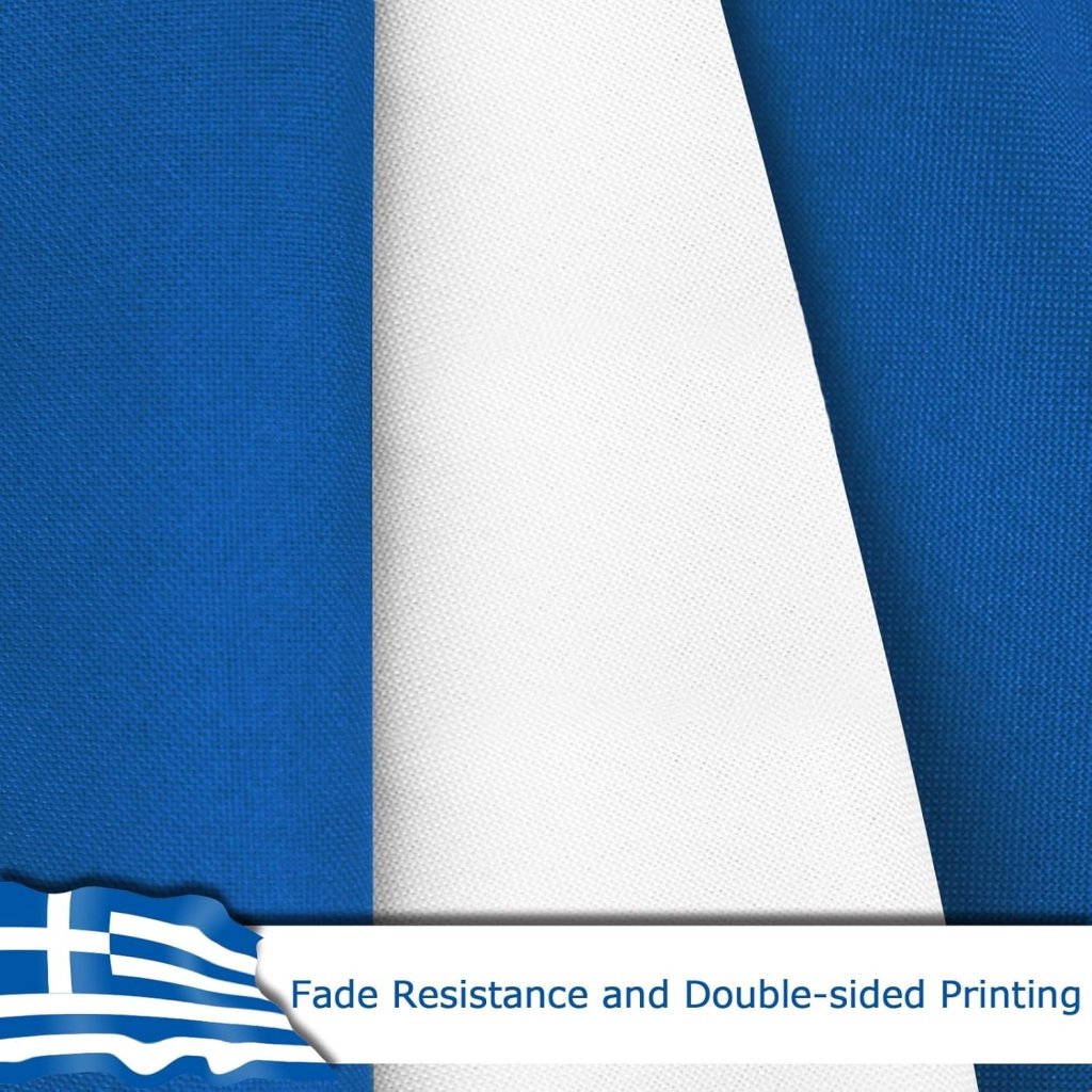 Greece Greek Flag for Outside, 400D Heavy Duty Polyester, Double - Sided Printing, Quadruple Stitched Fly Hem, Fade Resistant, 2 Brass Grommets