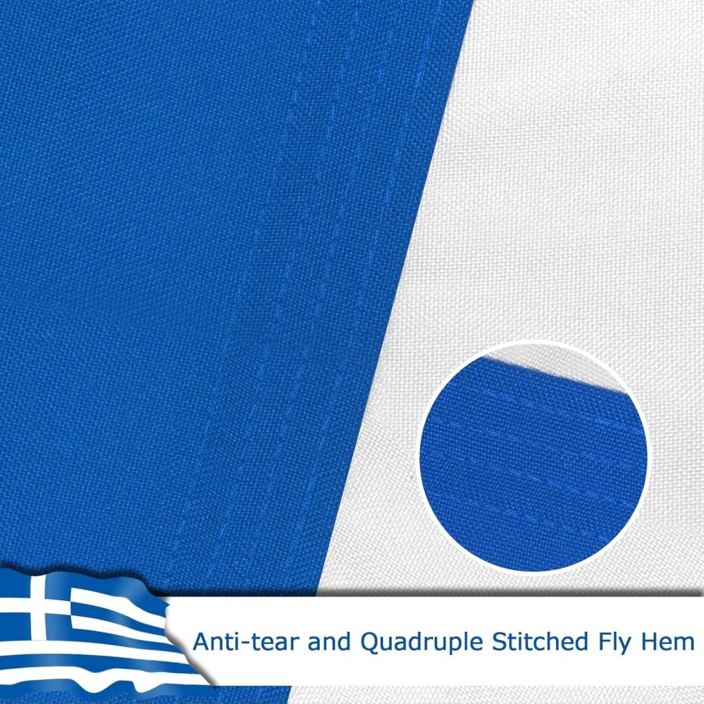 Greece Greek Flag for Outside, 400D Heavy Duty Polyester, Double - Sided Printing, Quadruple Stitched Fly Hem, Fade Resistant, 2 Brass Grommets