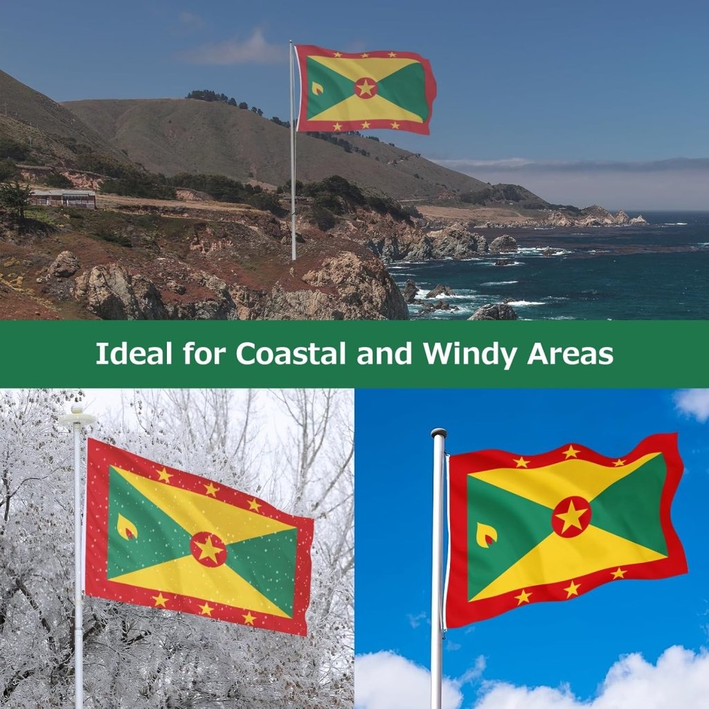 Grenada Grenadian Flag for Outside, 400D Heavy Duty Polyester, Double - Sided Printing, Quadruple Stitched Fly Hem, Fade Resistant, 2 Brass Grommets