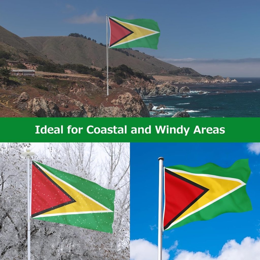 Guyana Guyanese Flag for Outside, 400D Heavy Duty Polyester, Double - Sided Printing, Quadruple Stitched Fly Hem, Fade Resistant, 2 Brass Grommets