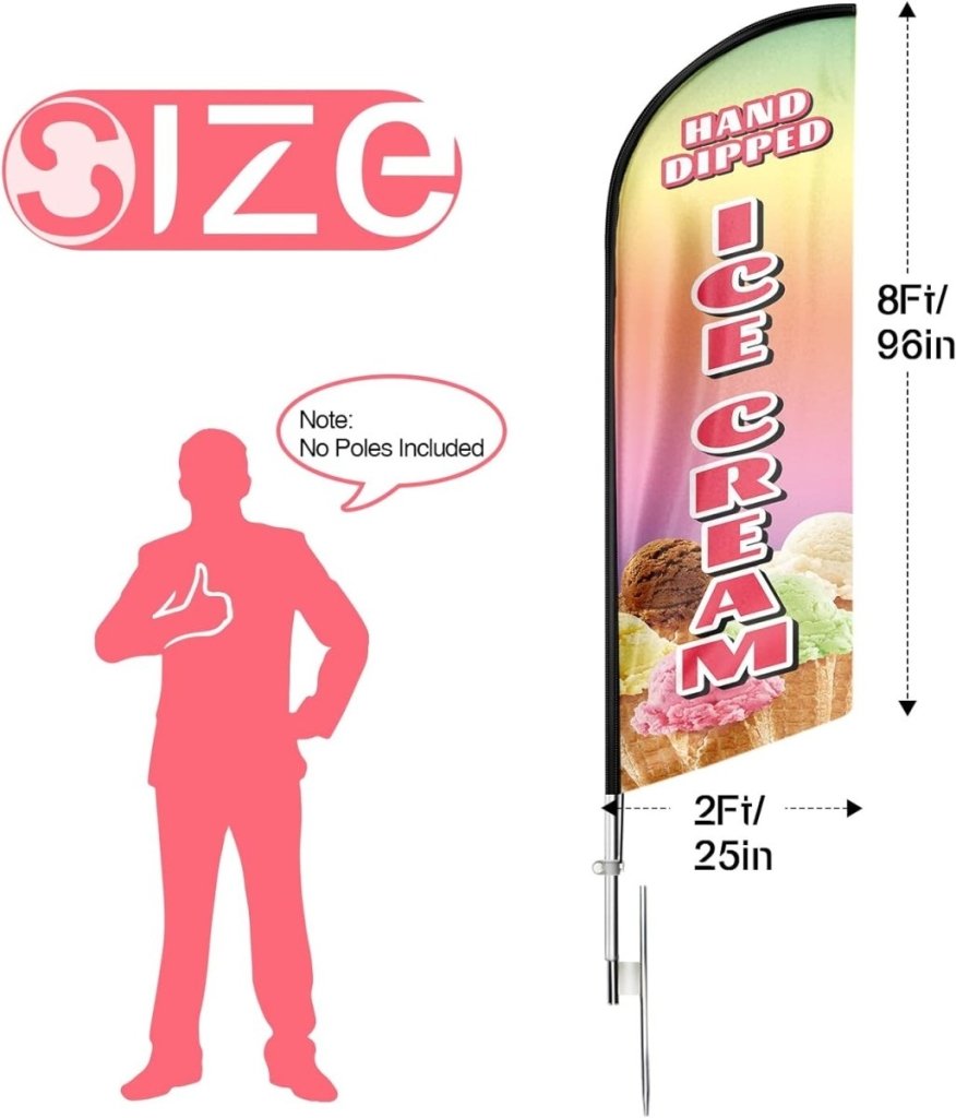 Ice Cream Flag - 8ft Hand Dipped Ice Cream Feather Flag(Flagpole Not Included) - FSFlag