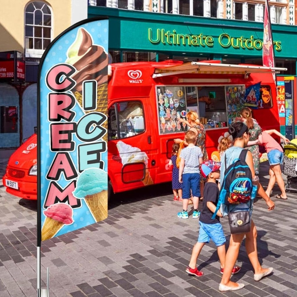 Ice Cream Sign - 8ft Ice Cream Swooper Feather Flag for Ice Cream Business(Flagpole Not Included) - FSFlag