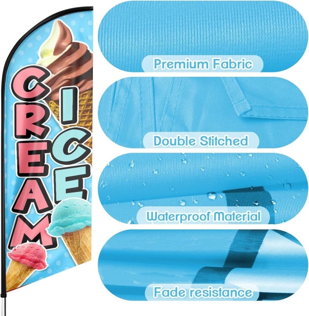 Ice Cream Sign - 8ft Ice Cream Swooper Feather Flag for Ice Cream Business(Flagpole Not Included) - FSFlag