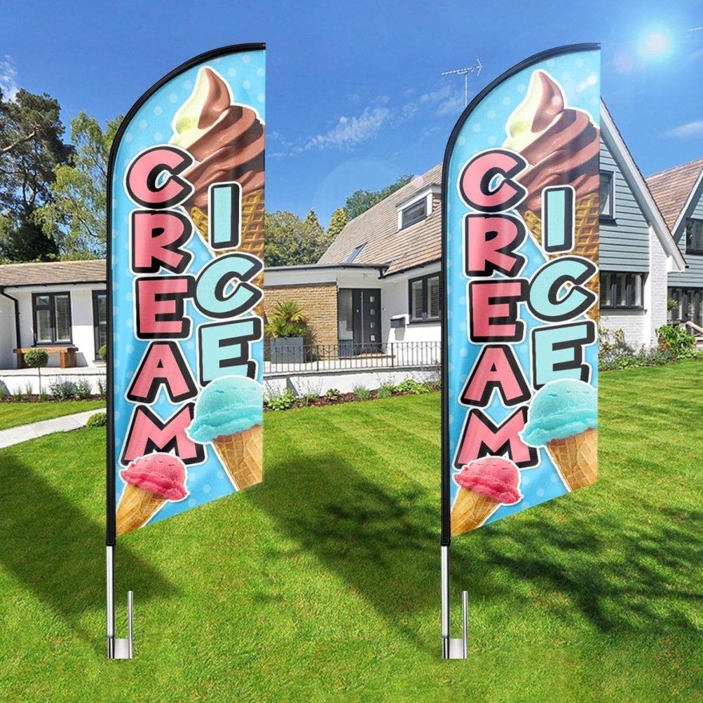 Ice Cream Sign - 8ft Ice Cream Swooper Feather Flag for Ice Cream Business(Flagpole Not Included) - FSFlag