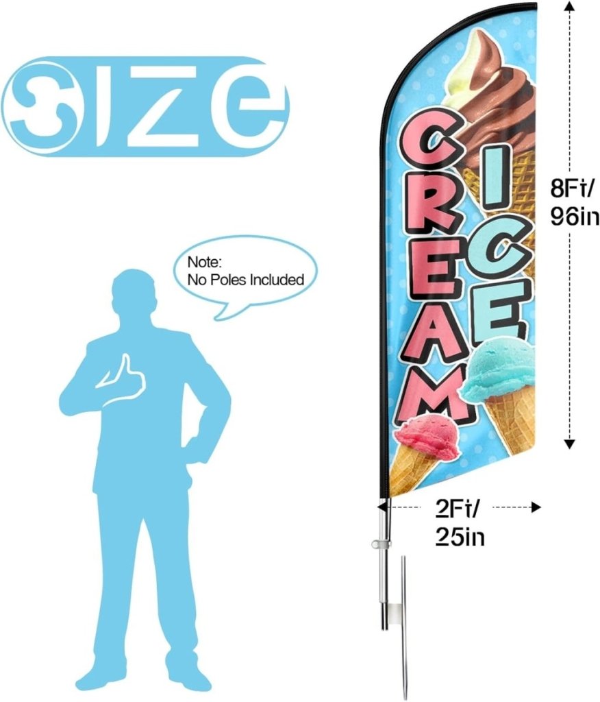 Ice Cream Sign - 8ft Ice Cream Swooper Feather Flag for Ice Cream Business(Flagpole Not Included) - FSFlag