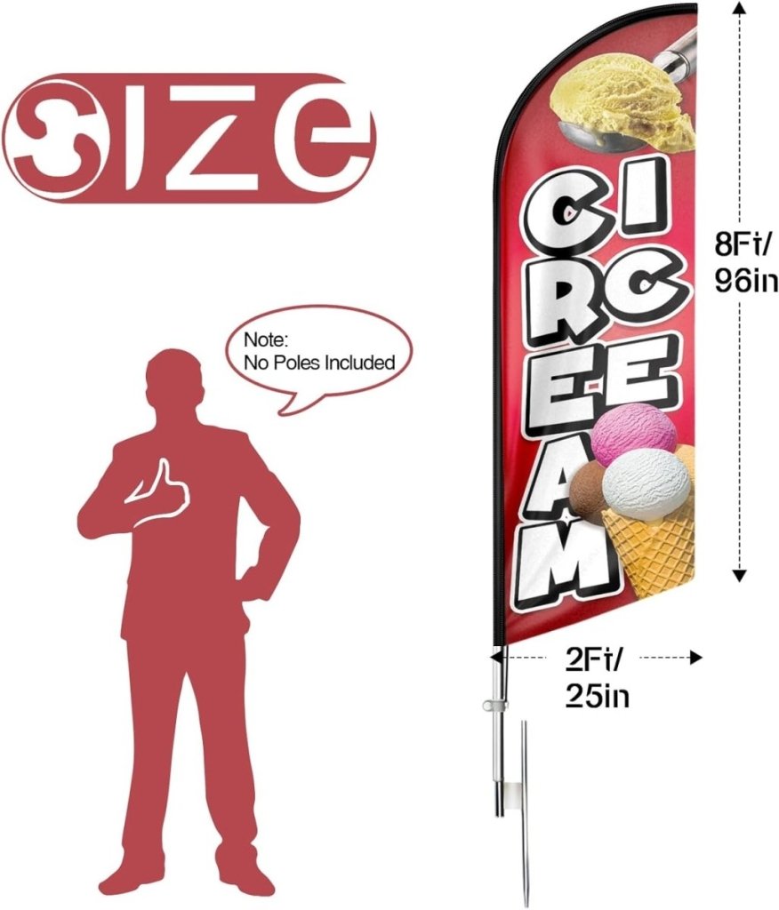 Ice Cream Sign - 8ft Ice Cream Swooper Flag(Flagpole Not Included) - FSFlag