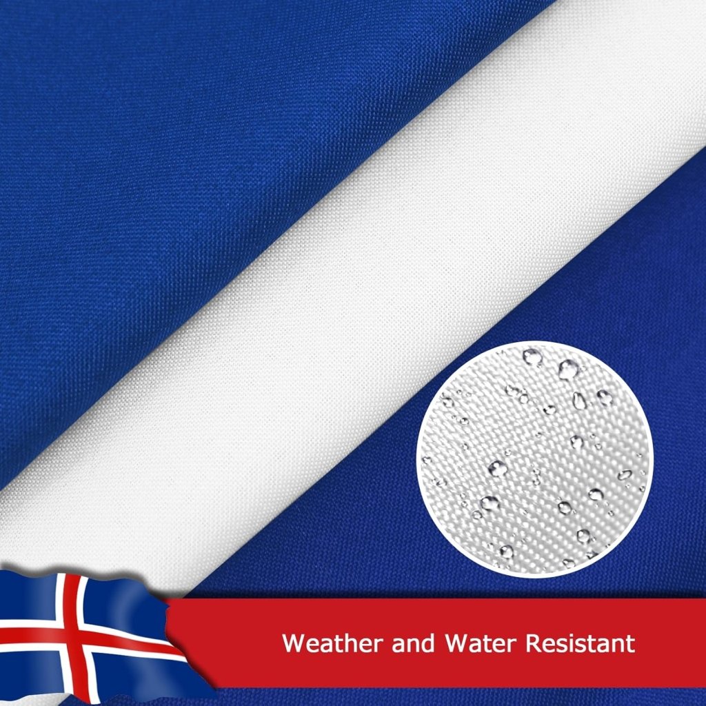 Iceland Icelandic Flag for Outside, 400D Heavy Duty Polyester, Double - Sided Printing, Quadruple Stitched Fly Hem, Fade Resistant, 2 Brass Grommets