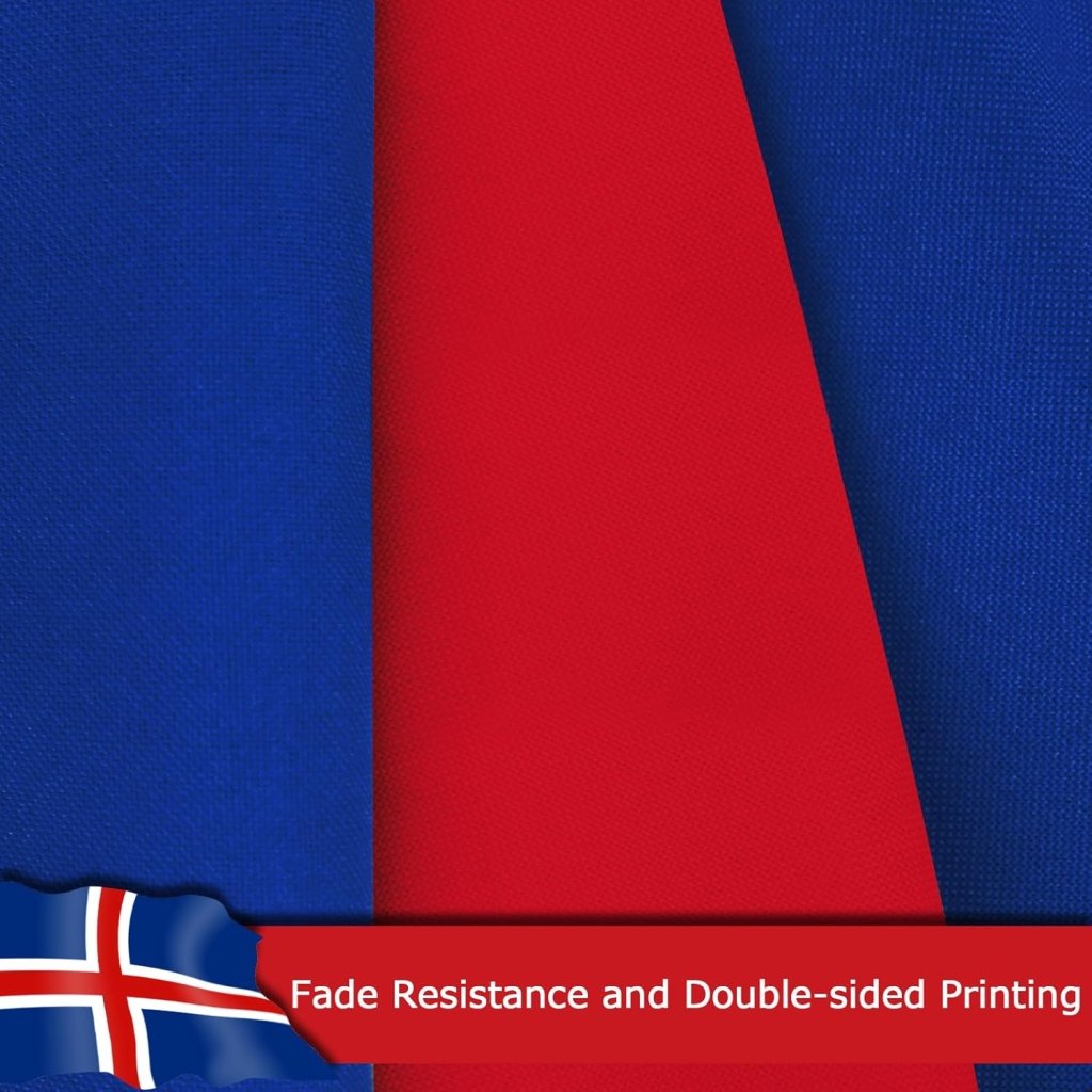 Iceland Icelandic Flag for Outside, 400D Heavy Duty Polyester, Double - Sided Printing, Quadruple Stitched Fly Hem, Fade Resistant, 2 Brass Grommets