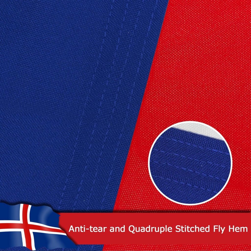 Iceland Icelandic Flag for Outside, 400D Heavy Duty Polyester, Double - Sided Printing, Quadruple Stitched Fly Hem, Fade Resistant, 2 Brass Grommets