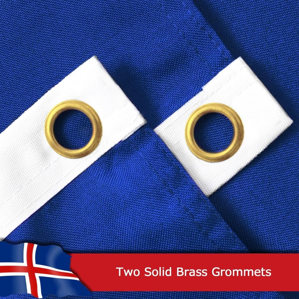 Iceland Icelandic Flag for Outside, 400D Heavy Duty Polyester, Double - Sided Printing, Quadruple Stitched Fly Hem, Fade Resistant, 2 Brass Grommets