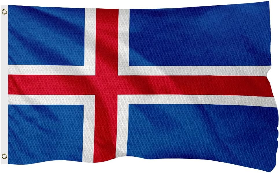 Iceland Icelandic Flag for Outside, 400D Heavy Duty Polyester, Double - Sided Printing, Quadruple Stitched Fly Hem, Fade Resistant, 2 Brass Grommets